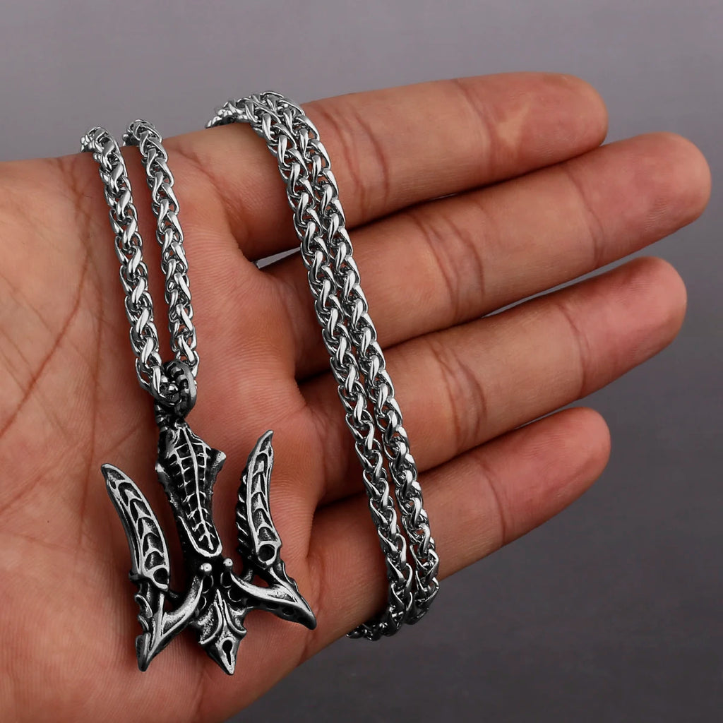 Retro High Quality Alien Poseidon Trident Pendant Men's Fashion 316L Stainless Steel Pendant Necklace Gift Jewelry