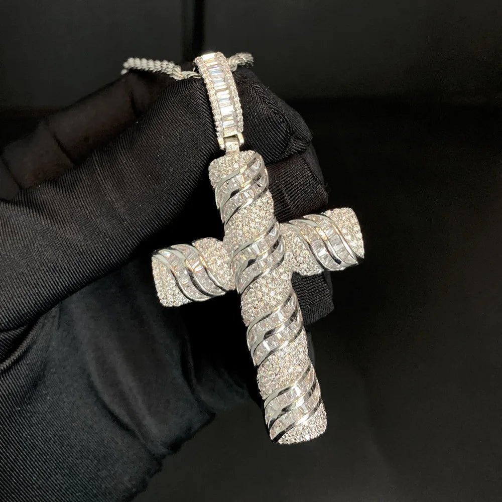 14K White Gold Lab Diamond Cross Pendant Party Wedding Pendants Necklace for Women Men Anniversary Jewelry Gift