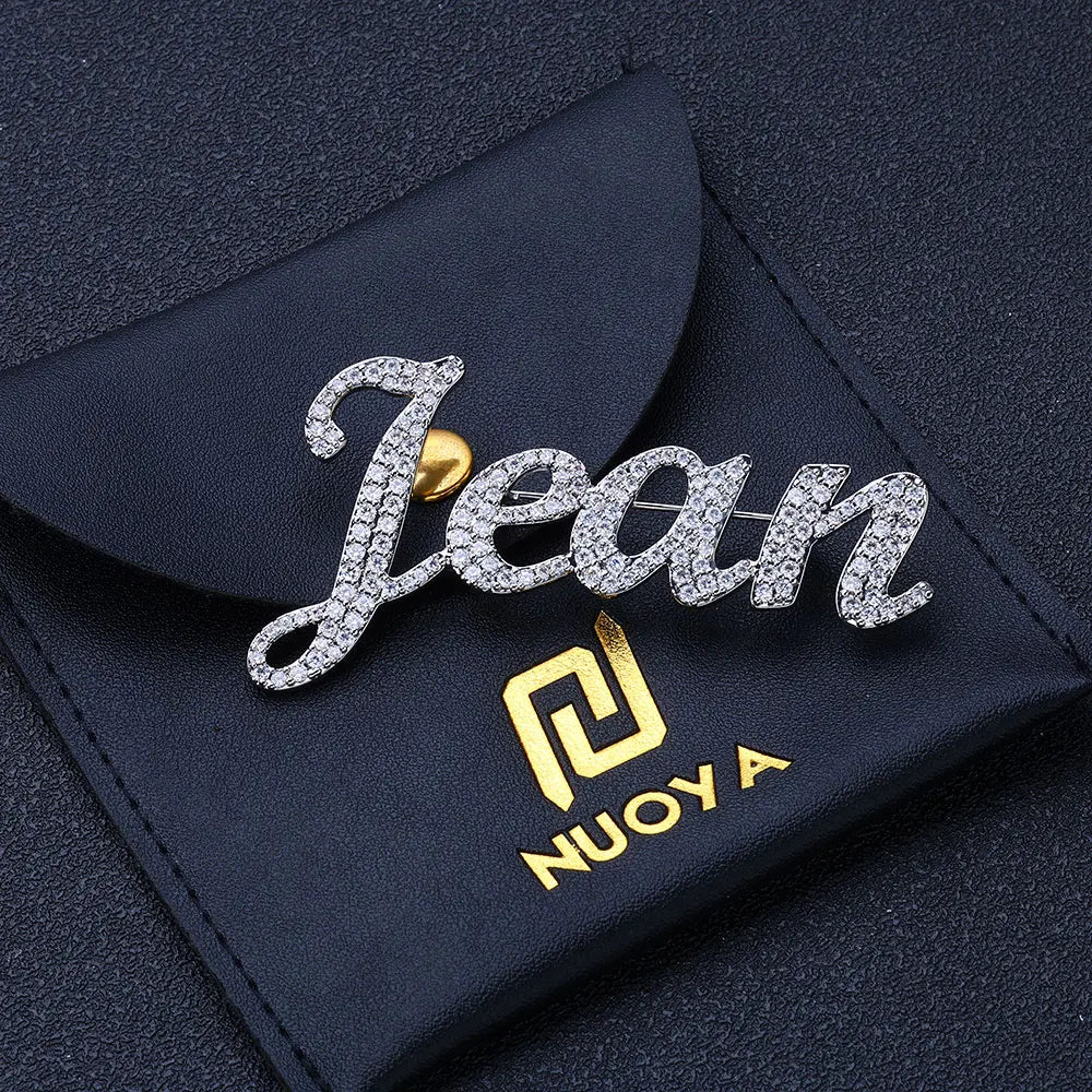 Iced Out Letter Name Pin Brooch Rose Gold