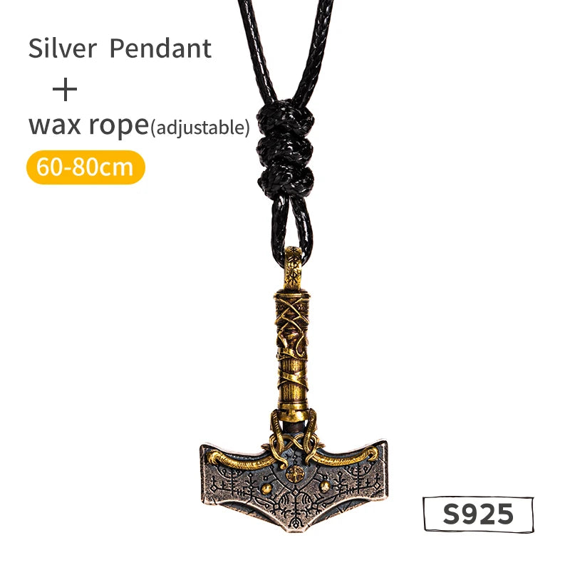 Viking Hammer Rune Pendant Necklace — Silver