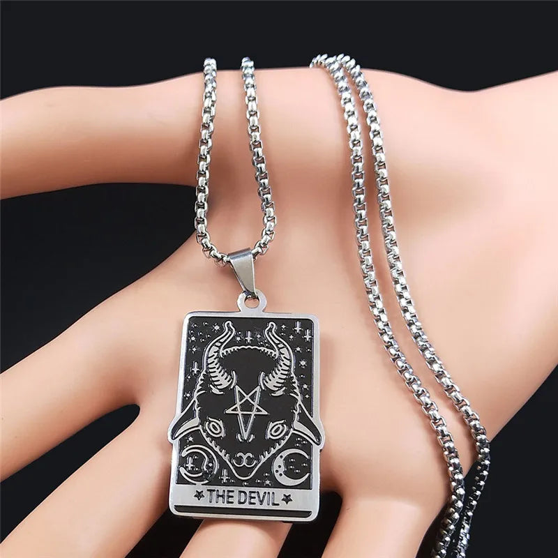 Satan Tarot Inverted Pentagram Pendant Necklace — Stainless Steel