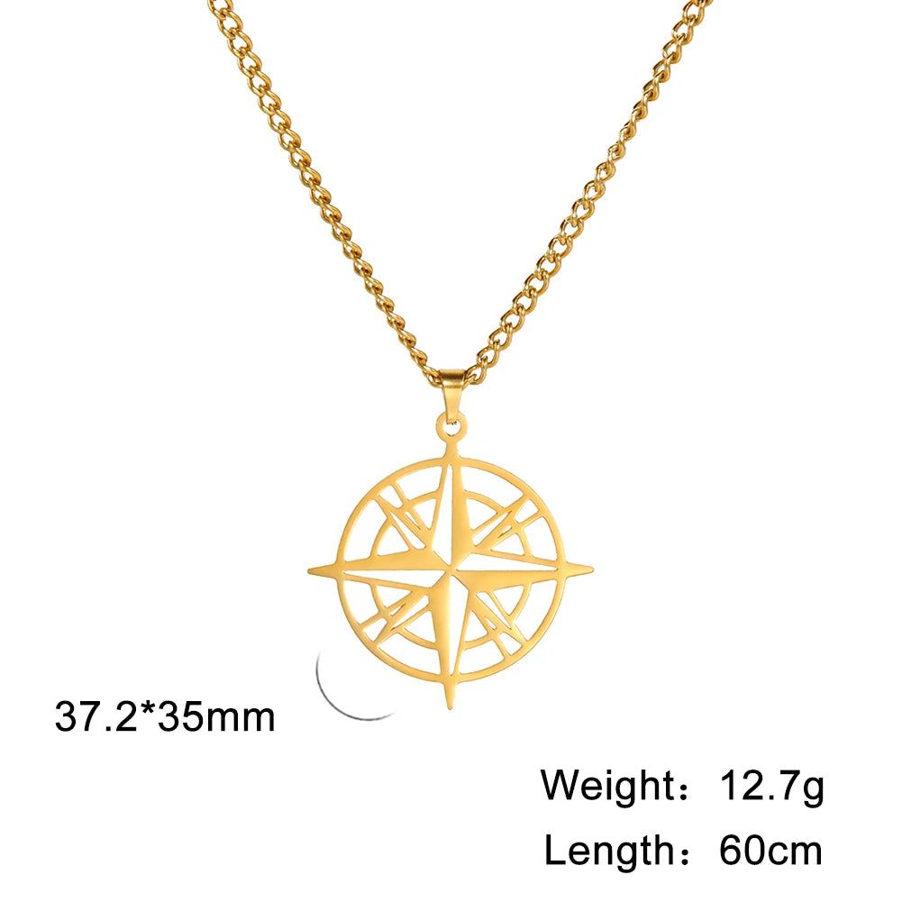 Compass Pendant Necklace — Multiple Metal Finishes