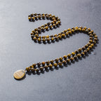 8mm Yellow Tiger Eye Bead Knot 108 Mala Necklace Meditation Yoga Prayer Jewelry with Tiger Eye Pendant for Men and Women