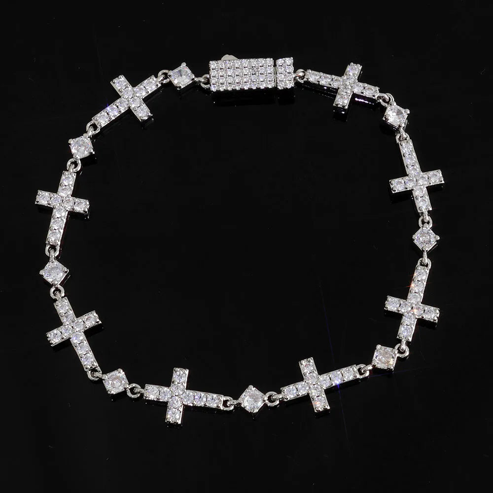 Gold Cross Iced Out Chain Bracelet 5MM