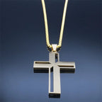 Catholic Open Cross Rhinestone Pendant Necklace — Stainless Steel