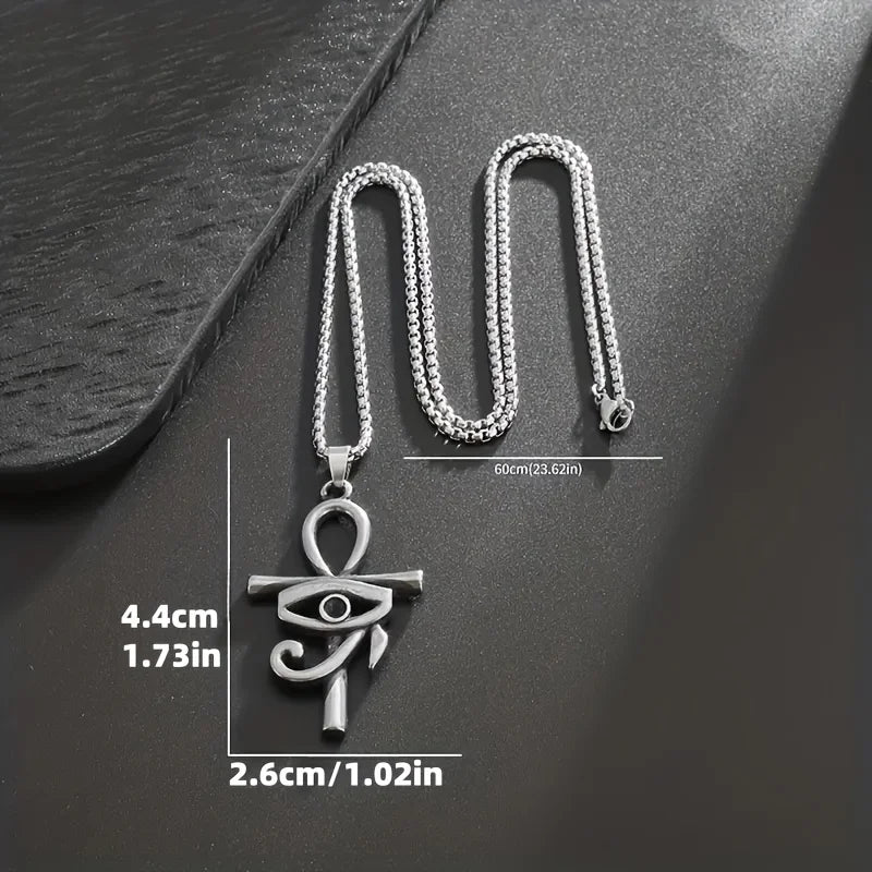 1pc Fashionable Horus Eye Ankh Cross Pendant Necklace, Unisex Amulet Jewelry for Sacred Protection