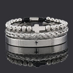 Spanish Scripture Cross Beaded Bracelet Set — Stainless Steel