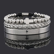 Spanish Scripture Cross Beaded Bracelet Set — Stainless Steel