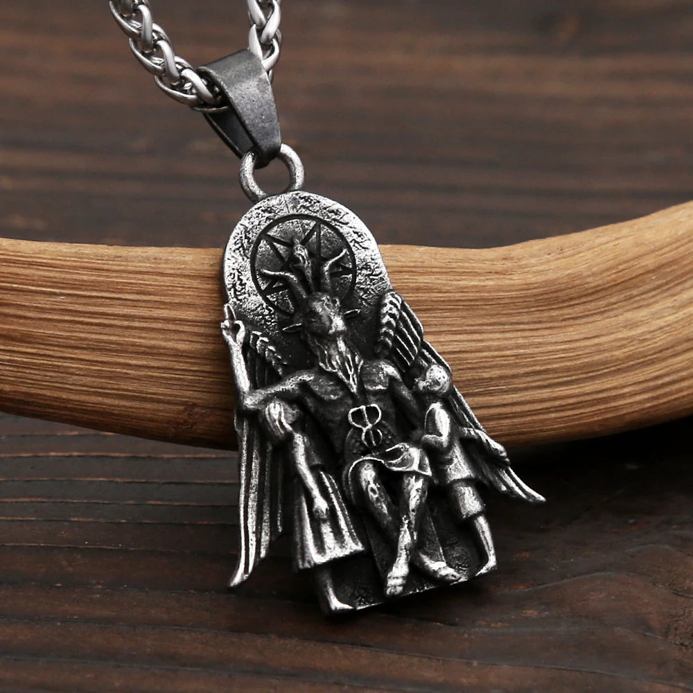 New Vintage Lucifer With Anubis Charm Pendant 316L Stainless Steel Baphomet Goat Satanic Necklaces For Men Amulet