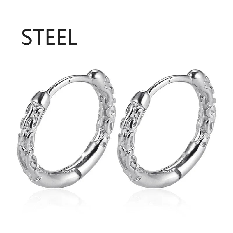 Feather Dangle Huggie Hoop Earrings for Men — Stainless Steel