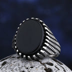 Trendy 316L Stainless Steel Gothic Accessories Black Gem Stone Ring For Man Wome Punk Charm Jewelry Couple&Wedding Gift