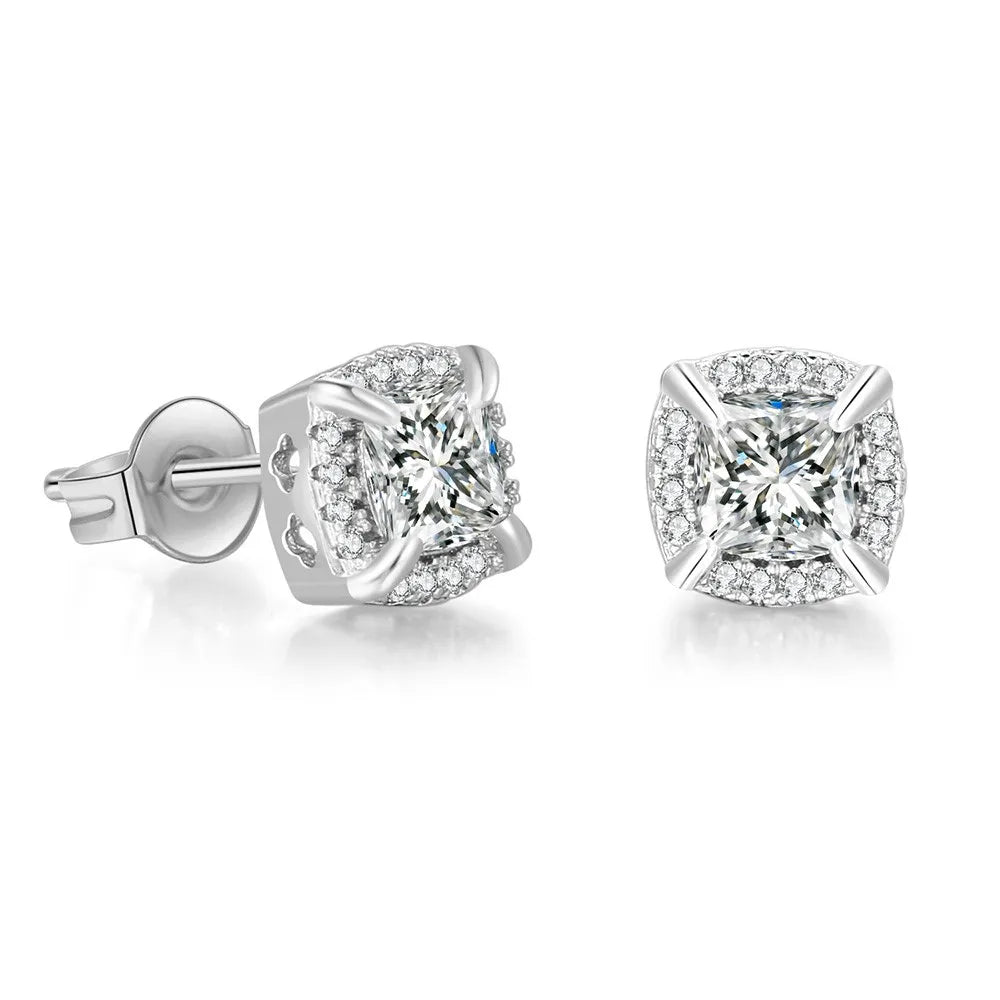 Two-Tone Iced Out Square Stud Earrings Multicolor