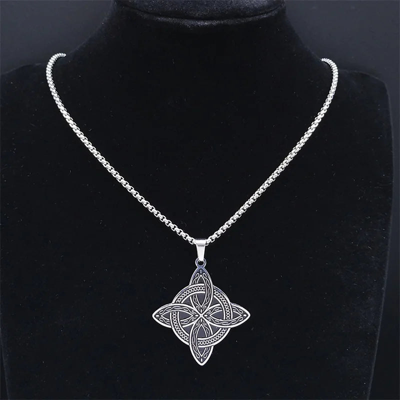 Witchcraft Celtic Witch Knot Pendant Necklace for Women Men Stainless Steel Slavic Protection Amulet Jewelry nudo de