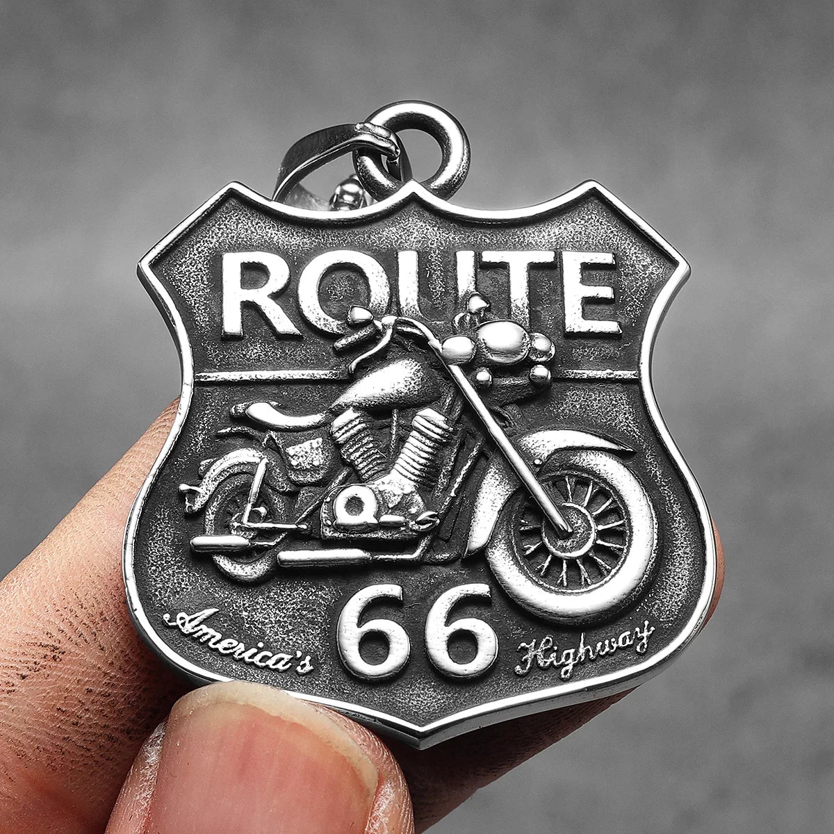 Route 66 Biker Pendant — Stainless Steel