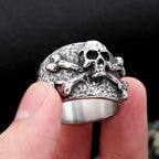Punk Vintage Stainless Steel Crossbones Pirate Skull Ring For Men Boys Biker Hip Hop High Quality Fashion Jewelry Gift