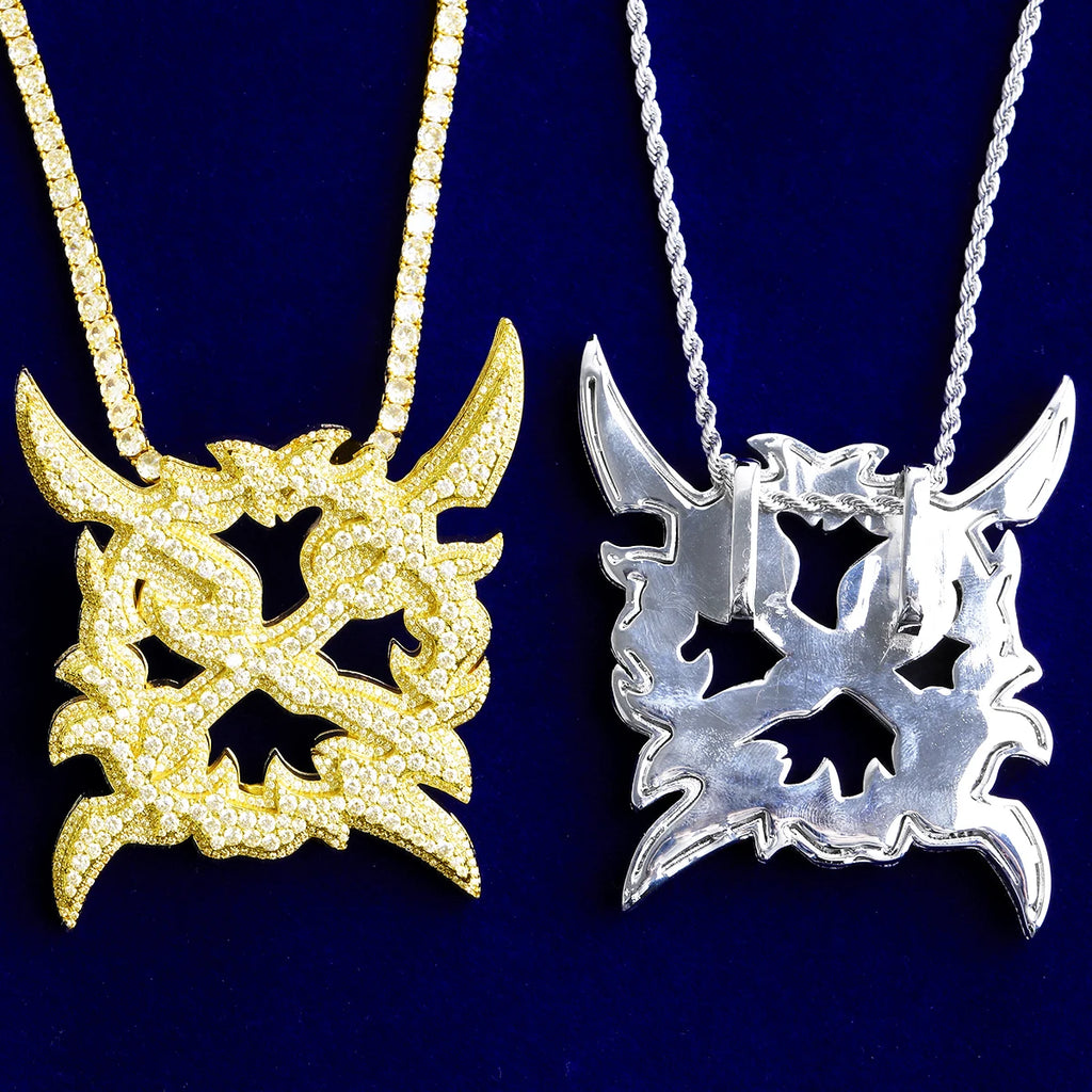 Bubble Letter Iced Out X Shape Flower Necklace Pendant for Men Real Gold Plated Cubic Zirconia Hip Hop Jewelry