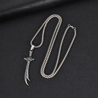 Vnox Mens Stainless Steel Lion Head Scimitar Sword Pendant Necklace, Gothic Black Zircon Box Chain Punk Jewelry Gift for Him