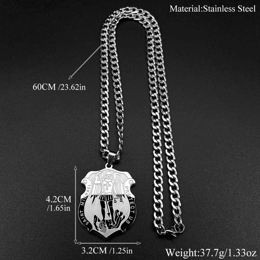 St. Michael Angel Pendant Necklace — Stainless Steel