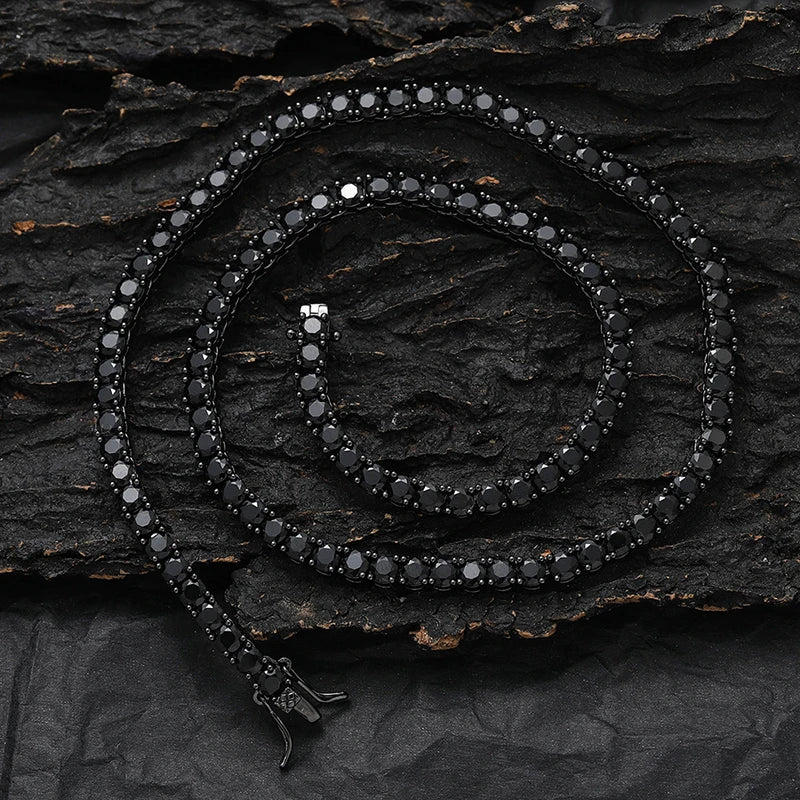 3-5mm Hip Hop Black CZ Stone Paved Bling Iced Out Tennis Link Chain Charm Necklace for Men Rapper Jewelry Black Silver Color