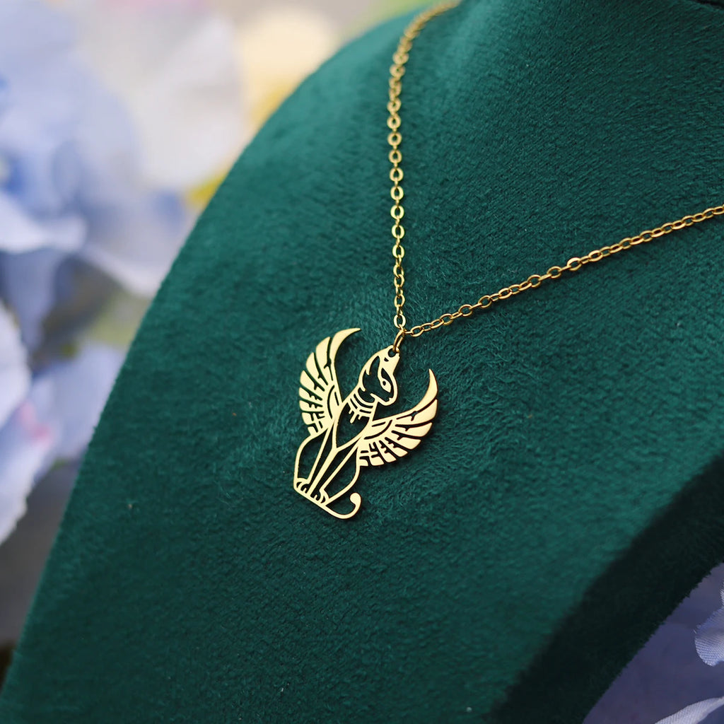 Kinitial Ancient Egyptian Mythology Sphinx Cat Pendant Necklace For Women Men Stainless Steel Trendy Chain Jewelry Gifts