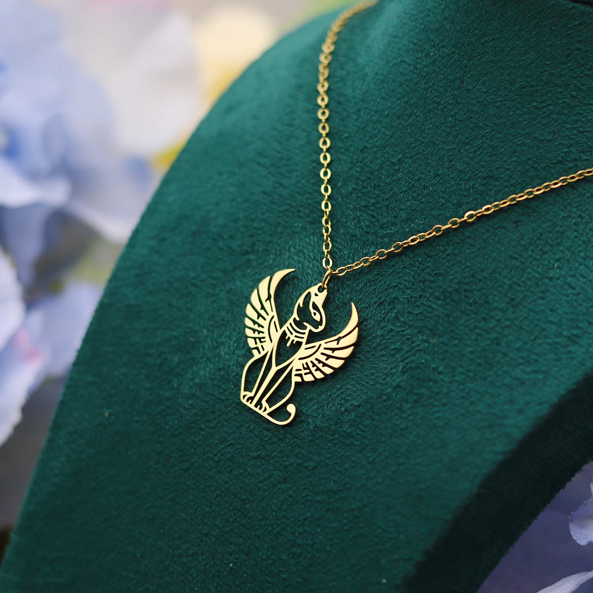 Kinitial Ancient Egyptian Mythology Sphinx Cat Pendant Necklace For Women Men Stainless Steel Trendy Chain Jewelry Gifts