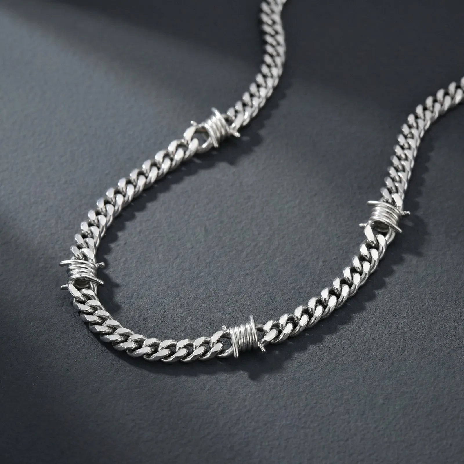 Punk Hiphop Thorns Cuban Chain Necklace for Men Stainless Steel Gothic Choker Necklace Non Fading Waterproof Jewelry