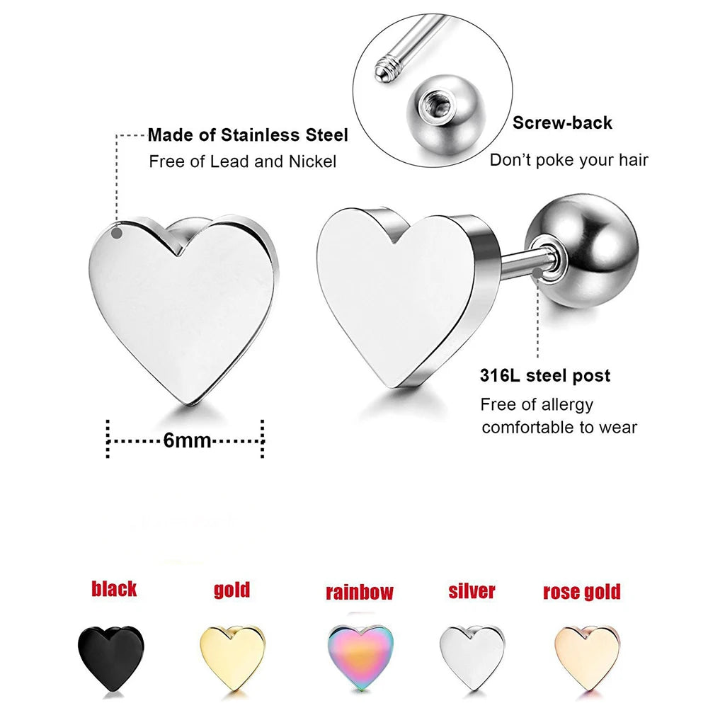 Stainless Steel Heart Stud Earrings