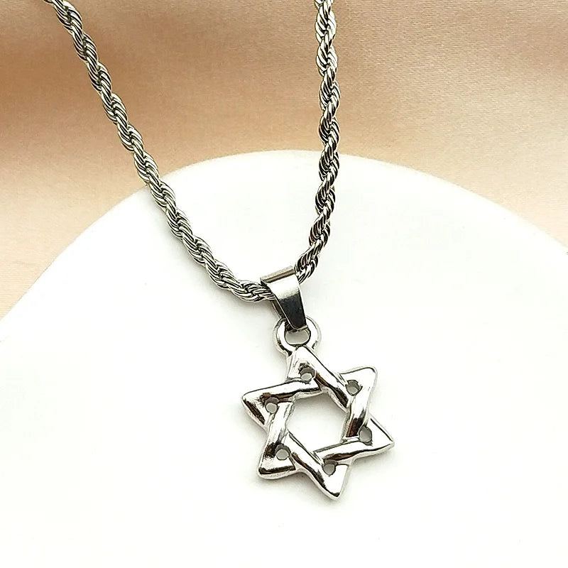 Star of David Pendant Necklace For Women Men Stainless Steel Gold Color Judaism Hexagram David Star Six-pointed Jewish