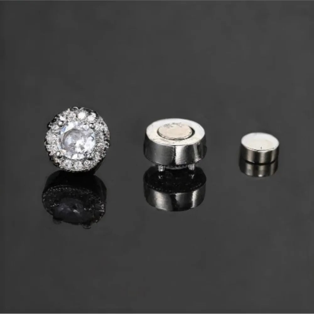 Silver Magnetic Earrings CZ Clip Non-Piercing