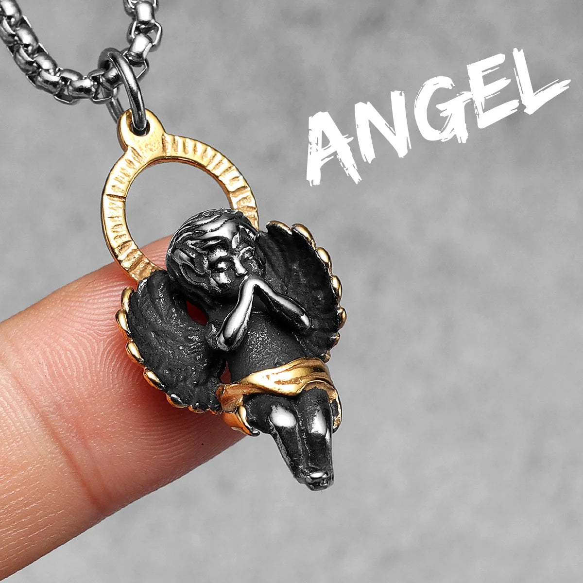 Angel Wing Cross Pendant — Stainless Steel