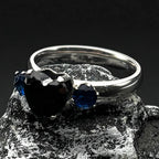 Gothic Heart Silver Ring Blue Rhinestones Finger