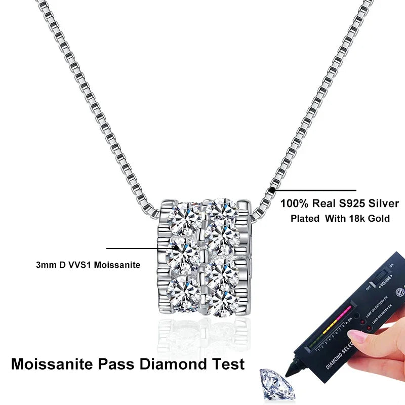 NeeTim Full Moissanite Diamond Necklace For Woman Pendant 925 Sterling Silver Necklace For Women Chain Party Bridal