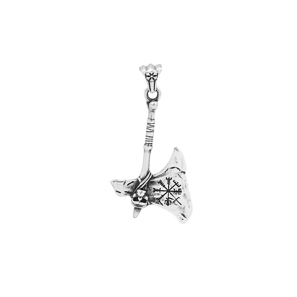 Viking Steel Pendant Vintage Warrior Axe Vegvisir