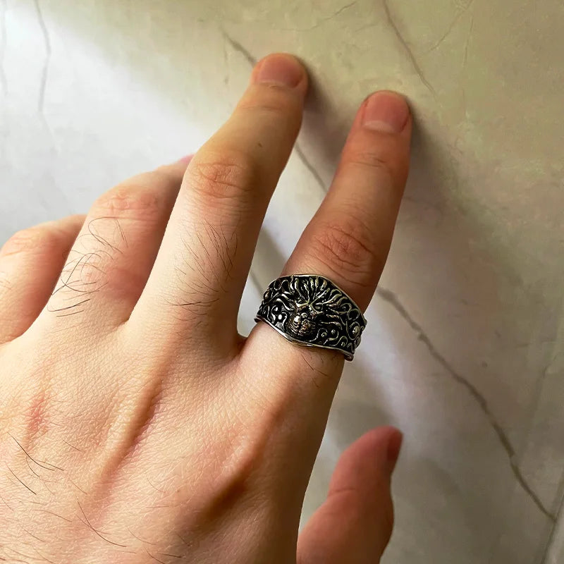 Retro Cthulhu Ring For Men Silver Color Punk Gothic Rock Hiphop Ring Designer Jewelry Biker Accessories Creative Gift