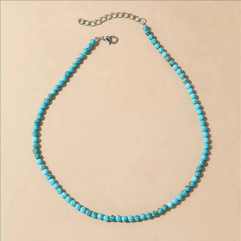 Miss JQ Turquoise Beaded Necklace: Bohemian Style, Suitable for Parties and Holidays, Natural Stone, No Plating, Stone