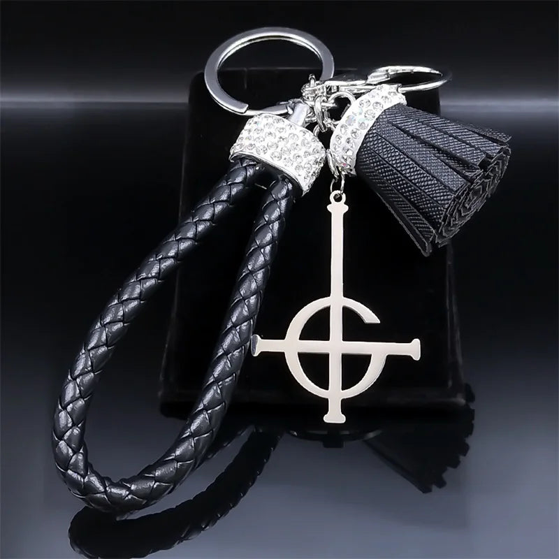Iced Out Key Steel Pendant Ghost Tassel Crystal