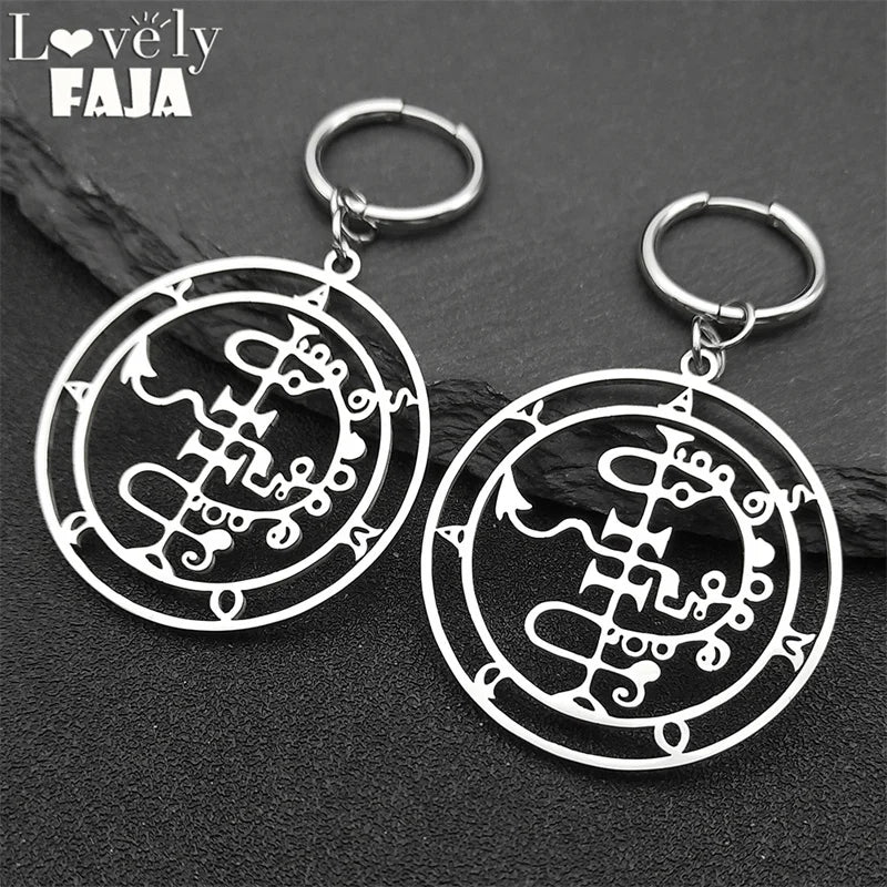 Baphomet Steel Earrings Sigeal Sigil Lucifer Satan