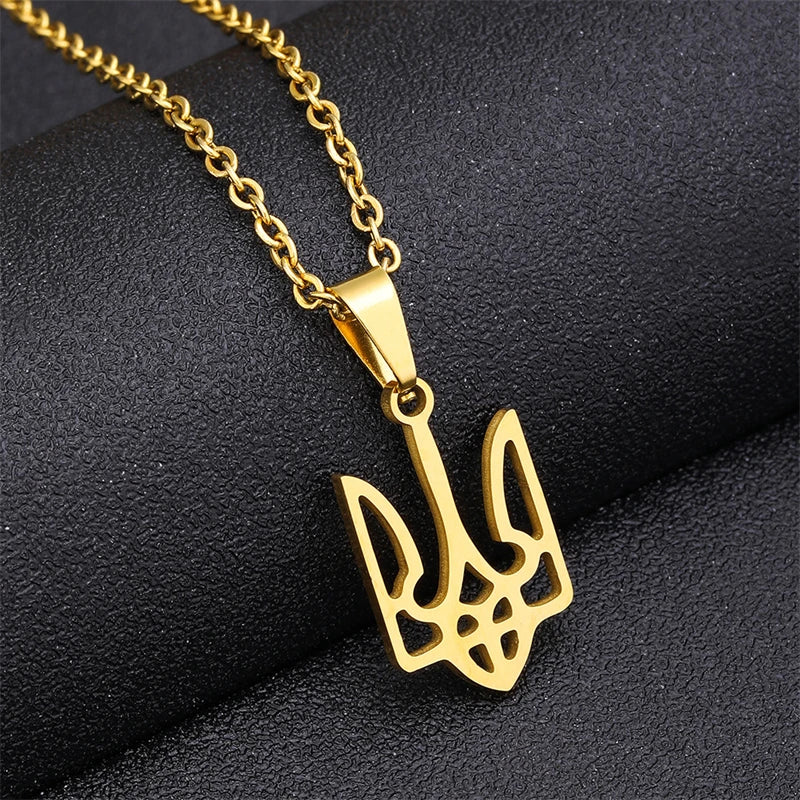 New Creative Ukraine Flag Pendant Necklaces Trident Design National Symbols Of Ukraine Stainless Steel Jewelry Women Men Gift