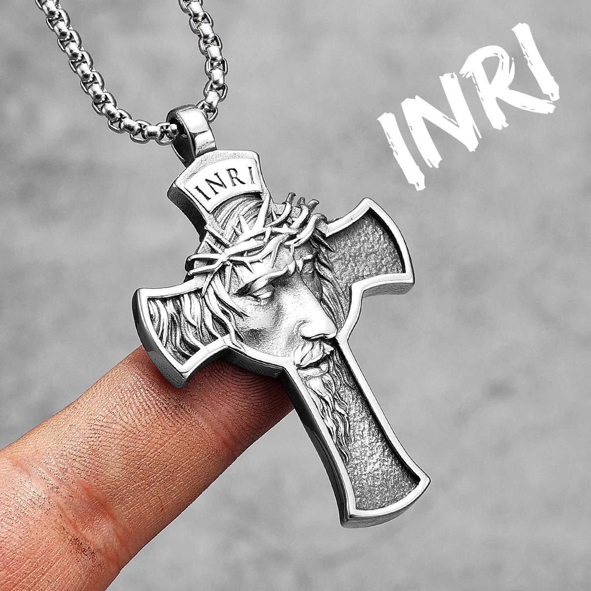 INRI Jesus Cross Religon Amulet Stainless Steel Men Women Necklaces Pendants Chain Punk Trendy Jewelry Creativity Gift Wholesale