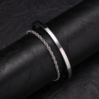 Men's 2pcs Set Simple Fashion Cuban Snake Link Chain Bracelet Stainless Steel Open Cuff Bangle Punk Hip Hop Jewelry Set