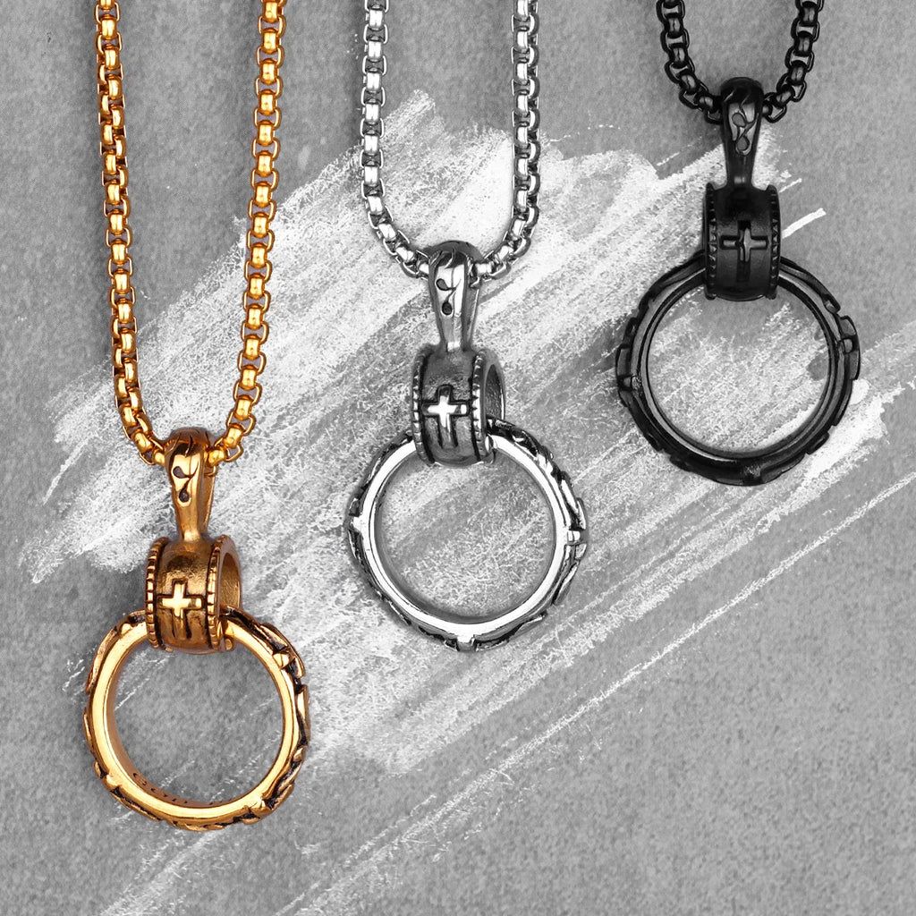 Cross Ring Black Mens Long Necklaces Pendants Chain Hip Hop Punk for Boy Male Stainless Steel Jewelry Creativity Gift Wholesale