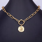 Nidin Hot Sale New Fashion Geometric Paperclip Link Chain Evil Eye Palm Shape Pendant Necklace For Women Men Jewelry