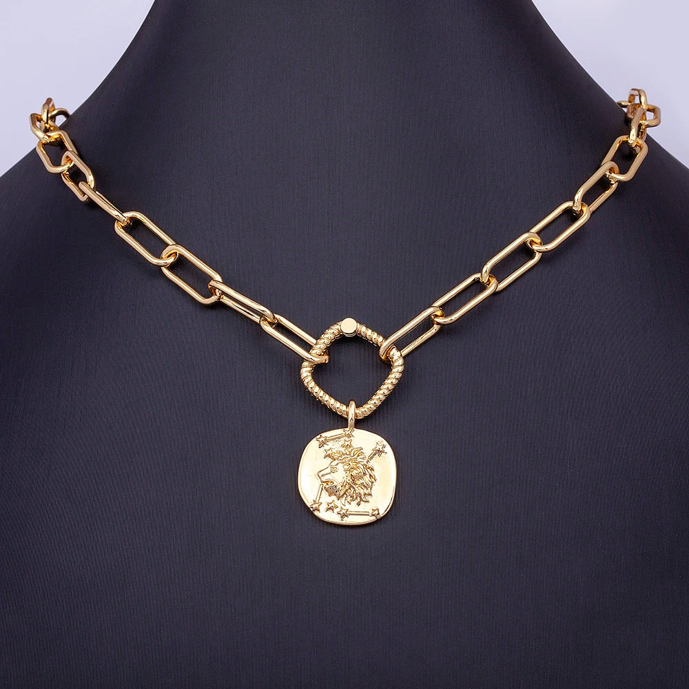 Nidin Hot Sale New Fashion Geometric Paperclip Link Chain Evil Eye Palm Shape Pendant Necklace For Women Men Jewelry