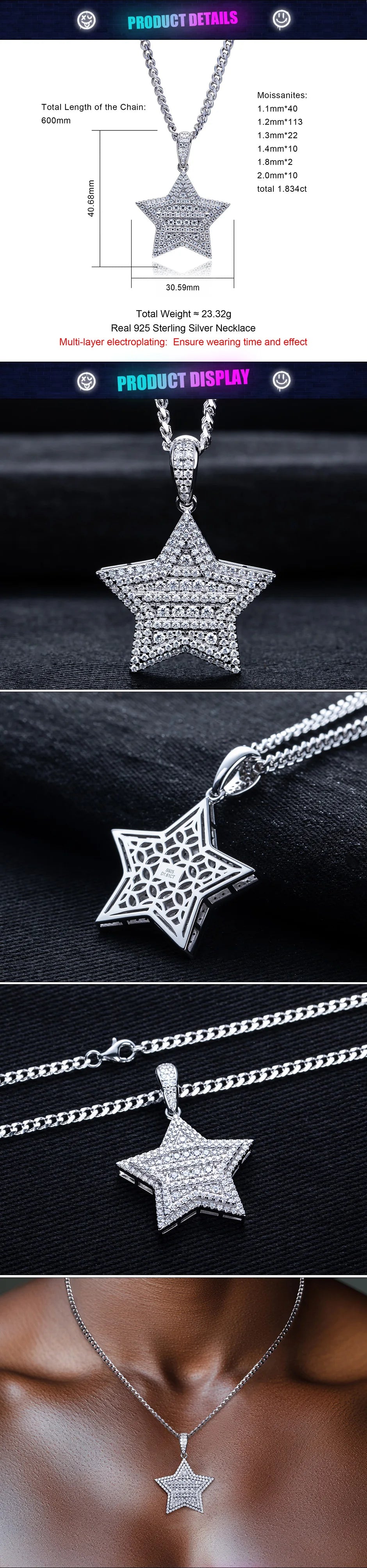 Iced Out Star Pendant — 925 Silver