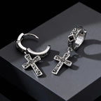 Vintage Celtic Knot Cross Pendant Earrings for Men, Black Zircon Stainless Steel Rhombus Hoop Earrings, Punk Gothic