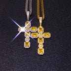 Cross Pendant Necklace Iced Out Yellow CZ