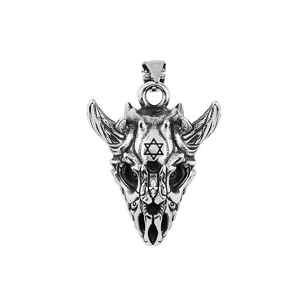 Flying Dragon Skull Six Pointed Star Necklace — Stainless Steel
