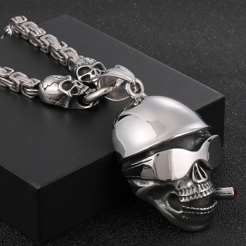 Punk Skull Head Pendants Necklaces for Men Stainless Steel Men's Pendant Necklace With 45--72CM Long Chain Halloween
