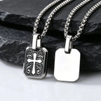 Black Enamel Cross Dog Tag Necklace — Stainless Steel