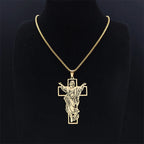 Jesus Cross & Virgin Mary Cutout Necklace — Stainless Steel
